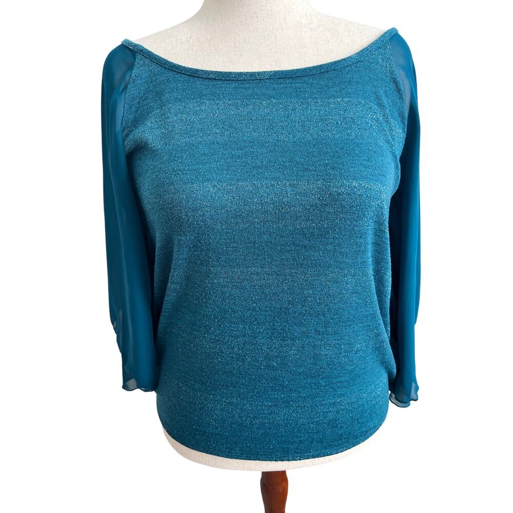 Ashley Stewart Wide Neck 3/4 Sheer Sleeve Blouse 14/16